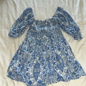 Blue Smocked mini babydoll dress